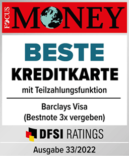 Testsiegel Focus Money: Beste Kreditkarte 33/2022 - Barclays VISA